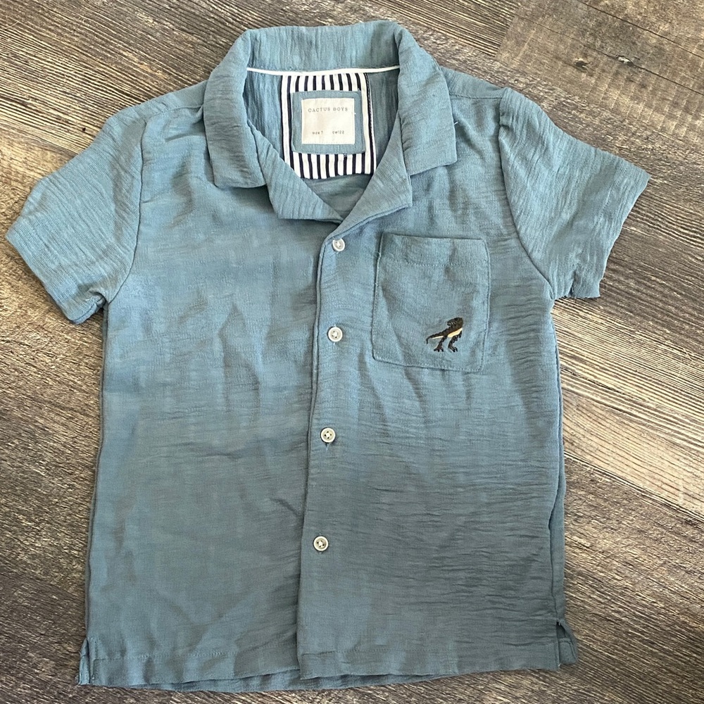 Cactus Kids Blue Button Down Shirt with Pocket Detail